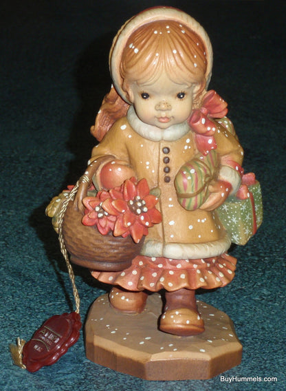 6" Anri Sarah Kay "Yuletide Cheer" Christmas Wood Carving Figurine With Original Box - Little Girl With Armful Of Presents!