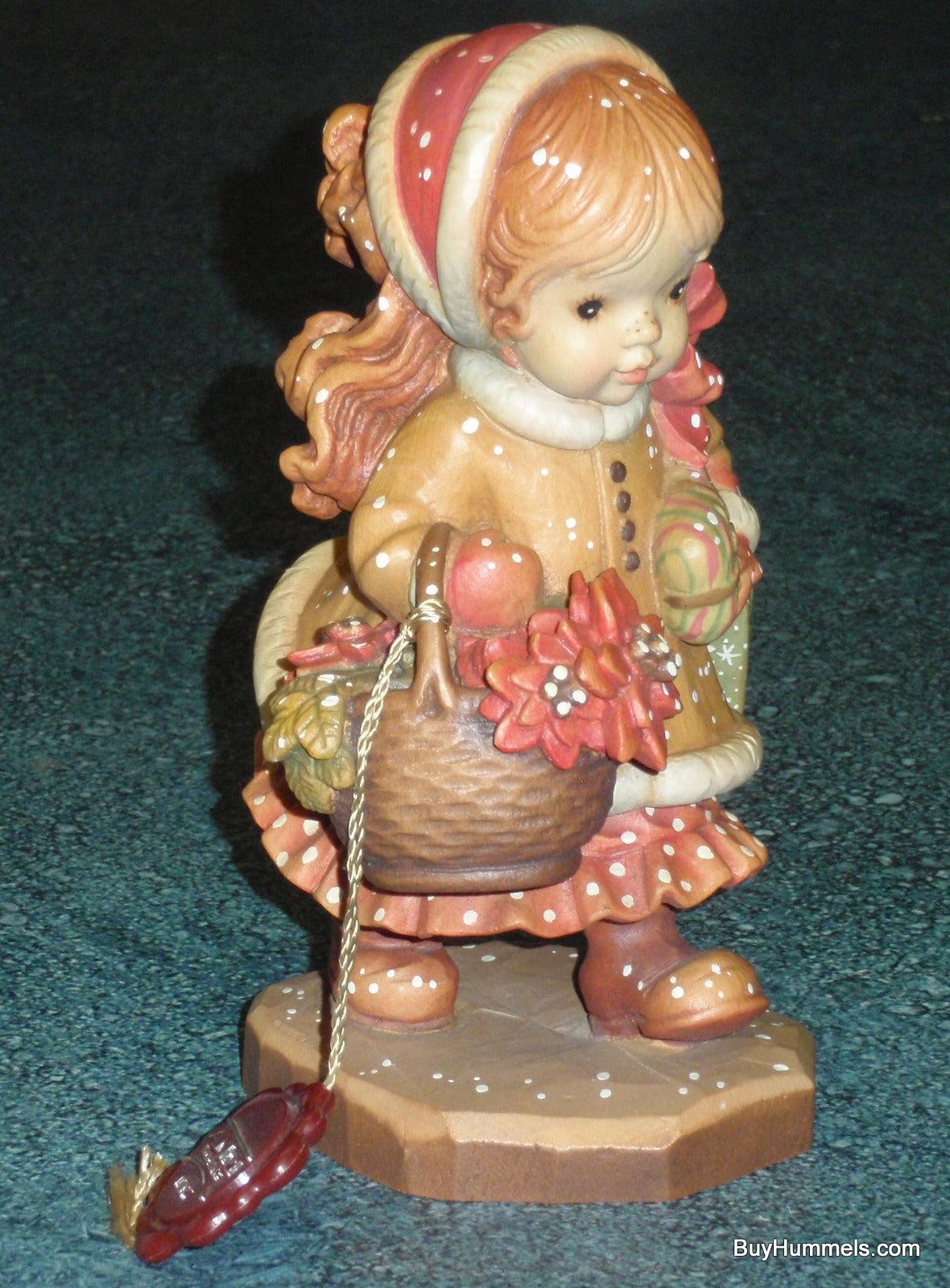 6" Anri Sarah Kay "Yuletide Cheer" Christmas Wood Carving Figurine With Original Box - Little Girl With Armful Of Presents!