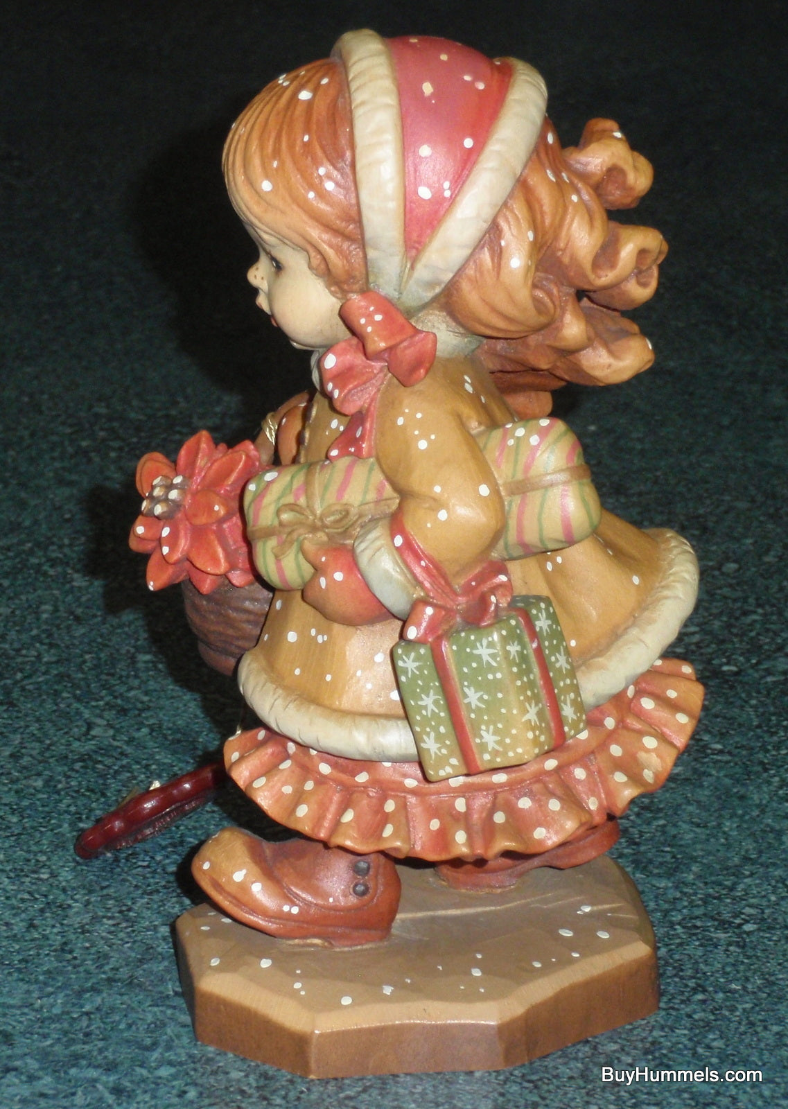 6" Anri Sarah Kay "Yuletide Cheer" Christmas Wood Carving Figurine With Original Box - Little Girl With Armful Of Presents!