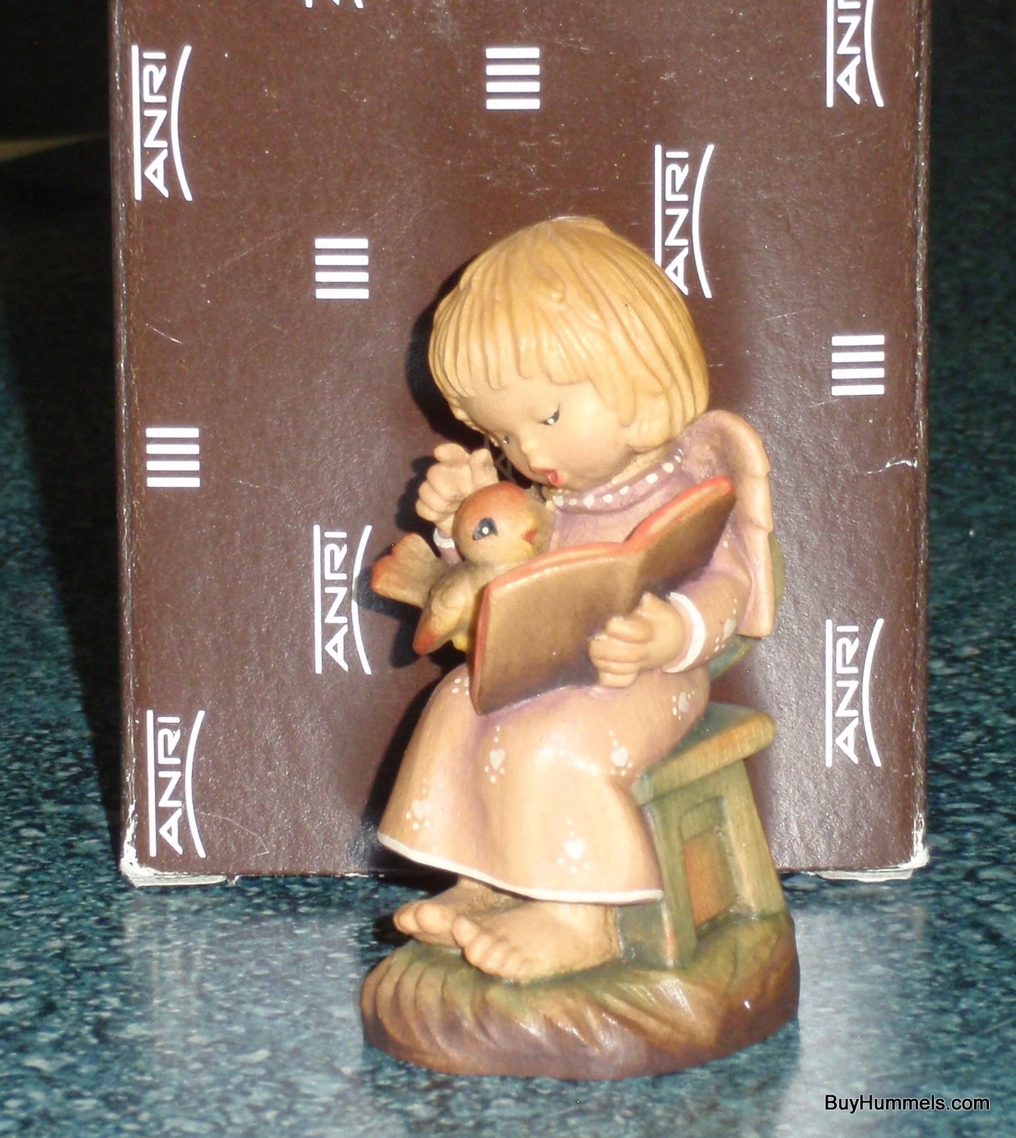 Anri Sarah Kay “THE CHORAL” Christmas Woodcarving 3" Figurine With Box - Little Angel With Bird!