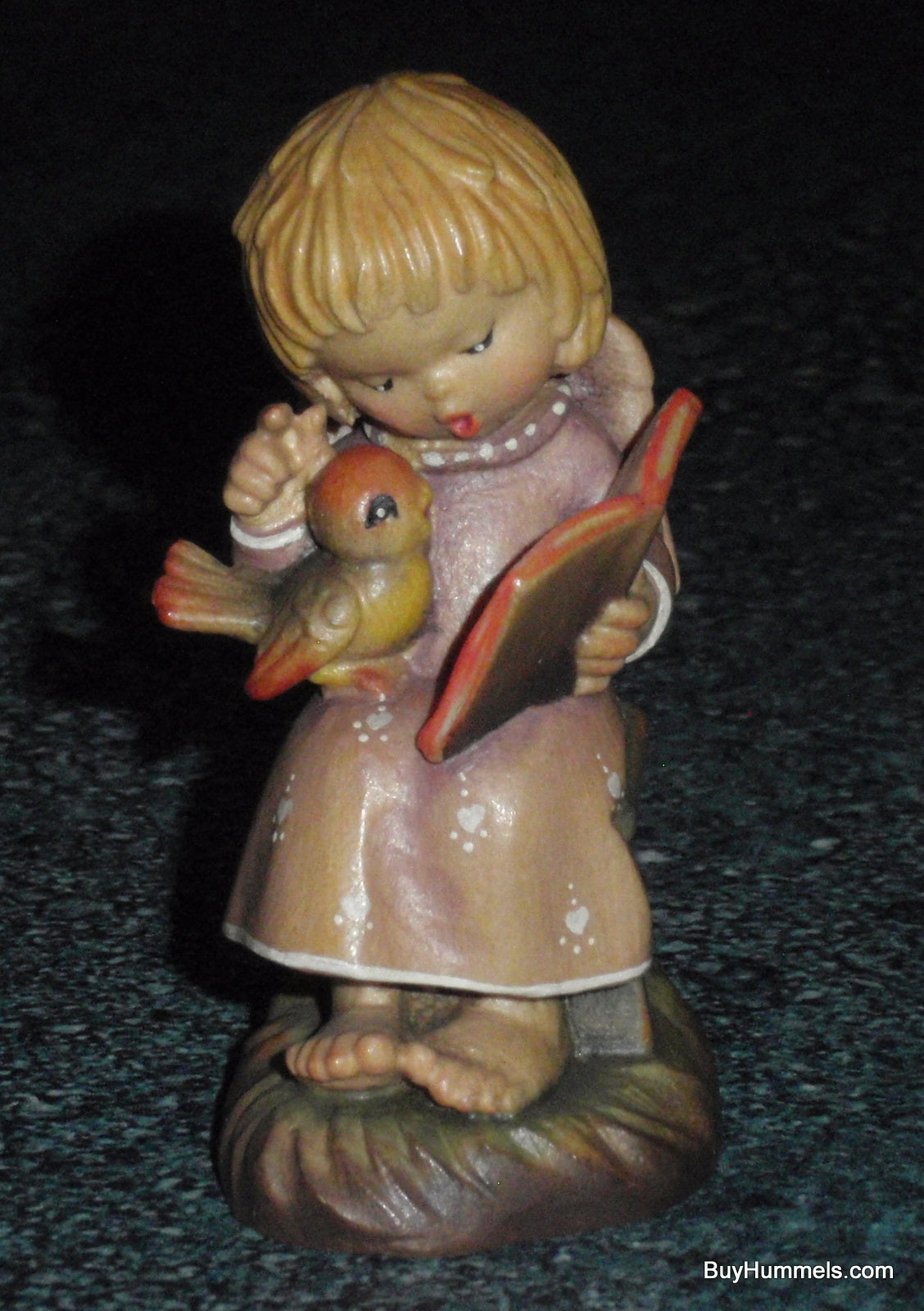 Anri Sarah Kay “THE CHORAL” Christmas Woodcarving 3" Figurine With Box - Little Angel With Bird!