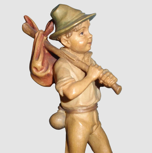 Anri Running Away Wood Carving Figurine 688-951 Boy Knapsack Signed Ulrich Bernardi Italy