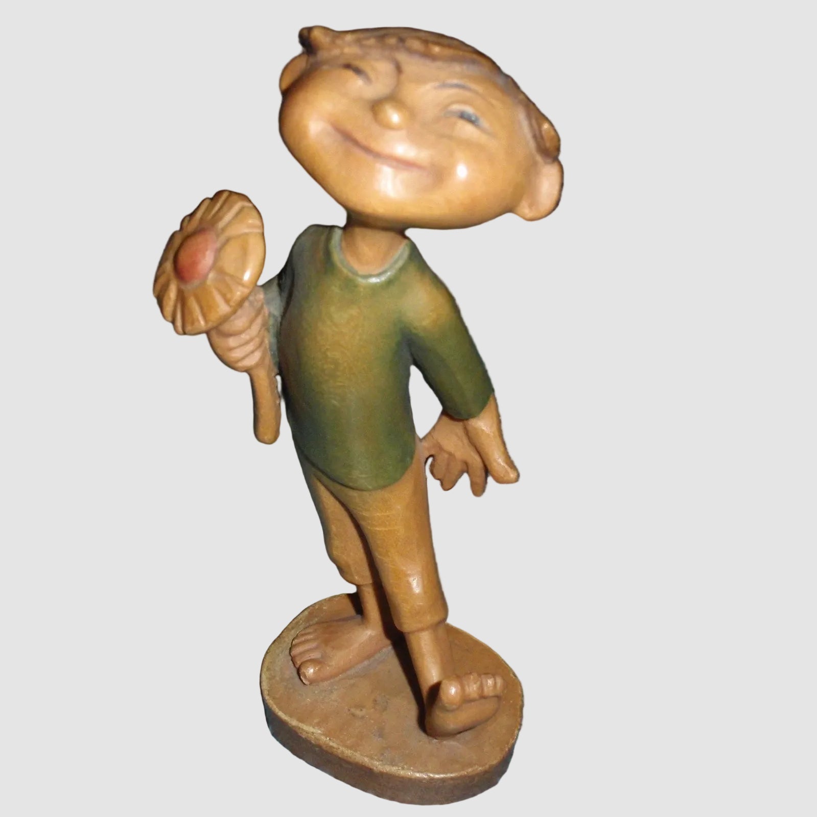 Anri Keep Her Guessing Wood Carving Figurine 52233/1 Siegfried Hafner Boy Flower Vintage Italy