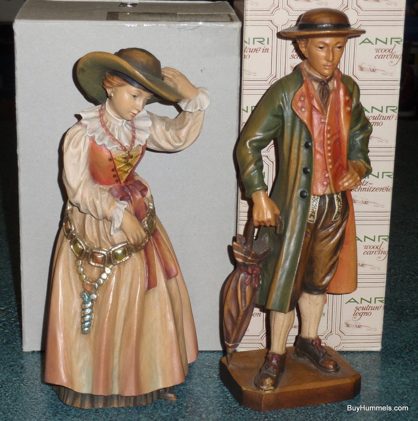 10" Anri Old Man Groedner & Old Woman Groedner Wood Carved Figurines Signed With Original Boxes - ULTRA RARE FIND!