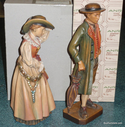 10" Anri Old Man Groedner & Old Woman Groedner Wood Carved Figurines Signed With Original Boxes - ULTRA RARE FIND!