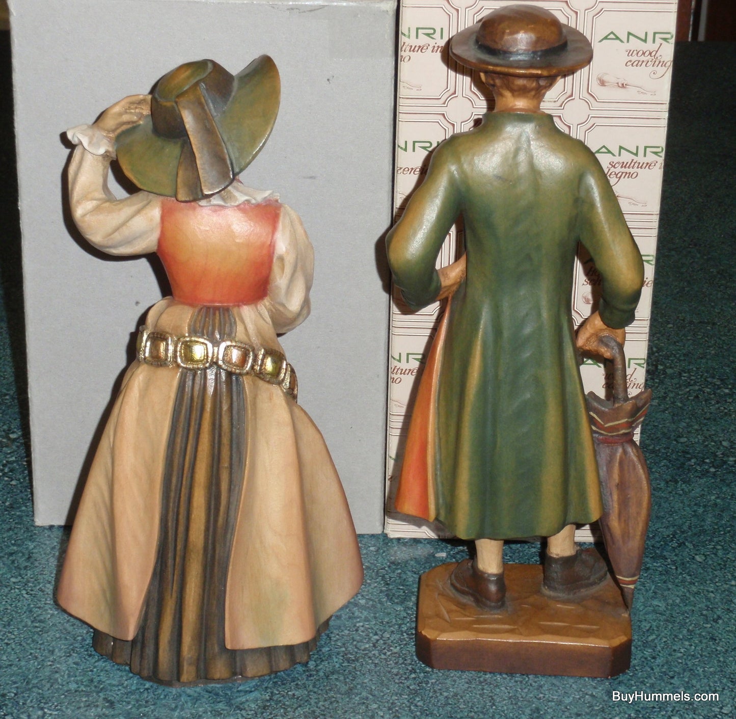 10" Anri Old Man Groedner & Old Woman Groedner Wood Carved Figurines Signed With Original Boxes - ULTRA RARE FIND!