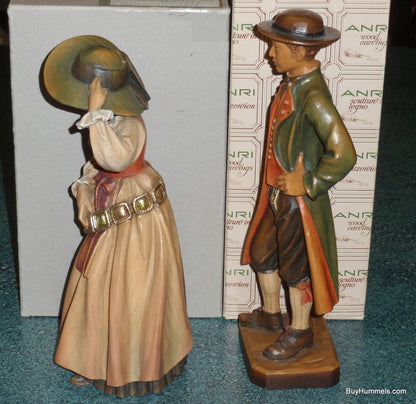 10" Anri Old Man Groedner & Old Woman Groedner Wood Carved Figurines Signed With Original Boxes - ULTRA RARE FIND!