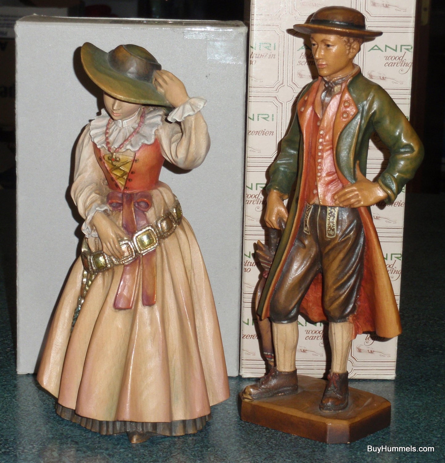 10" Anri Old Man Groedner & Old Woman Groedner Wood Carved Figurines Signed With Original Boxes - ULTRA RARE FIND!