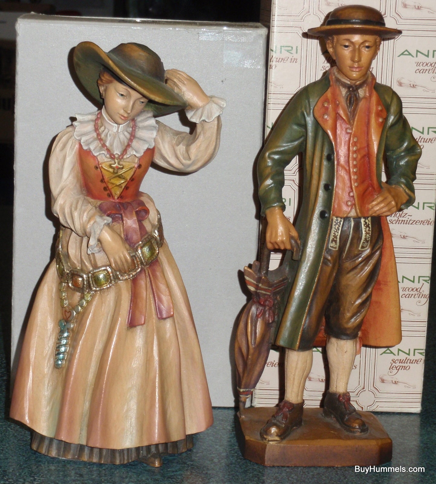 10" Anri Old Man Groedner & Old Woman Groedner Wood Carved Figurines Signed With Original Boxes - ULTRA RARE FIND!