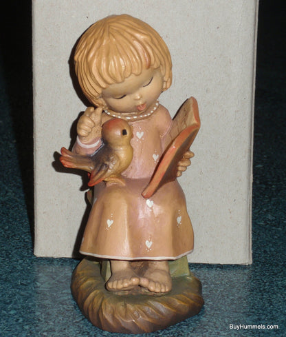 6" ANRI FERRANDIZ Hand Carved Wooden Figurine “The Choral Girl” SIGNED With Original Box - Little Girl With Bird - Springtime Gift!