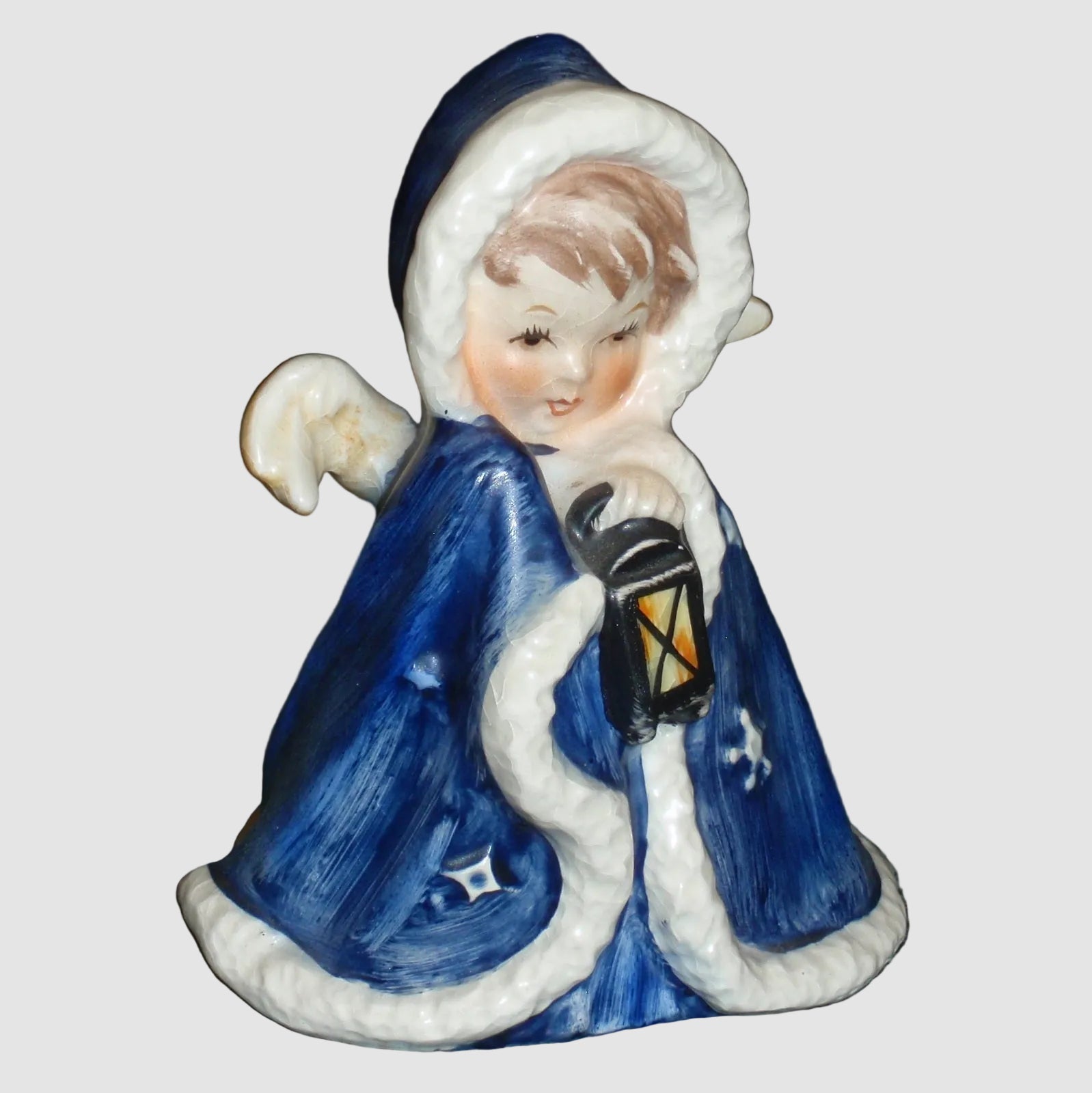 Goebel Blue Angel With Lantern Nativity Figurine ROB 412 Janet Robson Blue Fur Coat Vintage Germany Porcelain