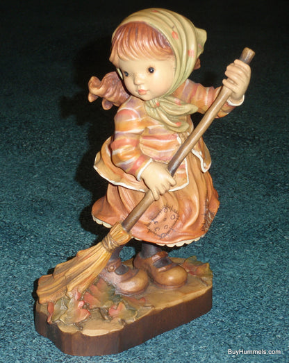 Anri 7" Sarah Kay "Autumn Magic" Girl Signed With Original Box - Adorable Little Girl Raking Leaves On Fall Day!