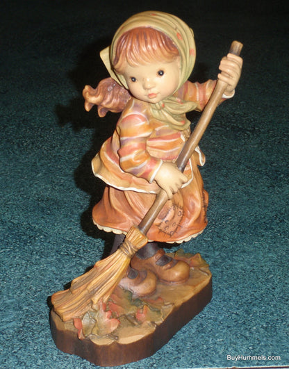 Anri 7" Sarah Kay "Autumn Magic" Girl Signed With Original Box - Adorable Little Girl Raking Leaves On Fall Day!