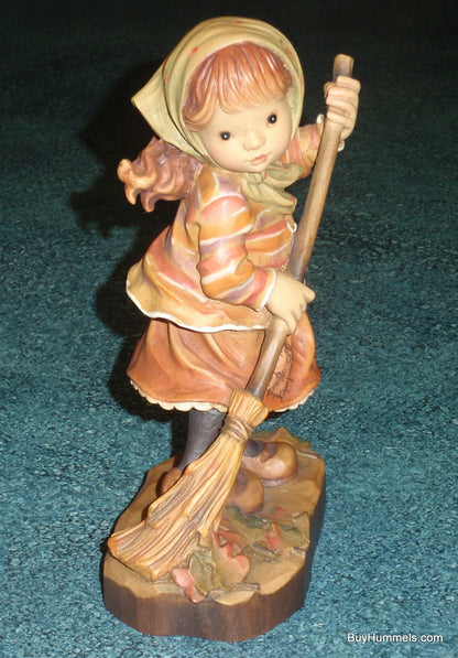 Anri 7" Sarah Kay "Autumn Magic" Girl Signed With Original Box - Adorable Little Girl Raking Leaves On Fall Day!