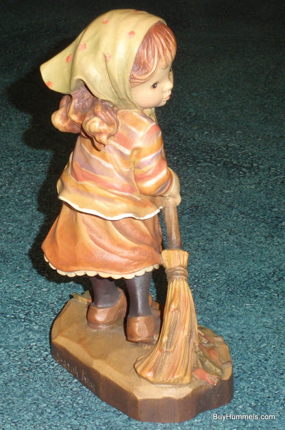 Anri 7" Sarah Kay "Autumn Magic" Girl Signed With Original Box - Adorable Little Girl Raking Leaves On Fall Day!