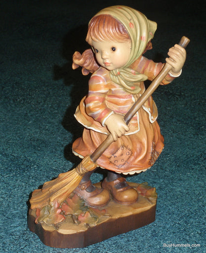 Anri 7" Sarah Kay "Autumn Magic" Girl Signed With Original Box - Adorable Little Girl Raking Leaves On Fall Day!