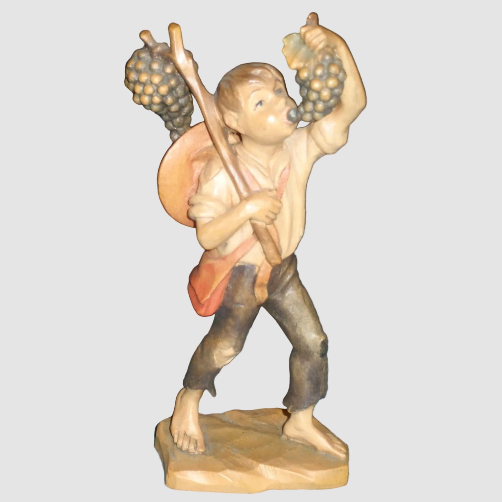 Anri Good Summer Wood Carving Figurine 52833 Signed Ulrich Bernardi Farm Boy Grapes Vintage Italy