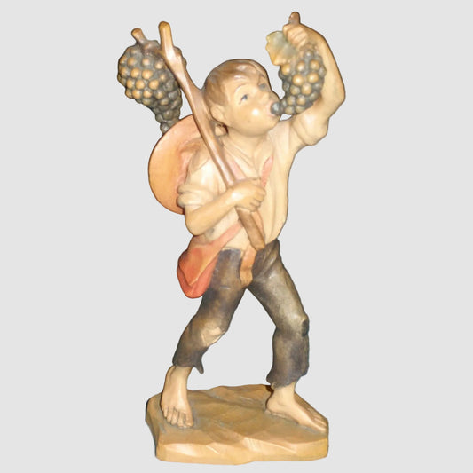Anri Good Summer Wood Carving Figurine 52833 Signed Ulrich Bernardi Farm Boy Grapes Vintage Italy