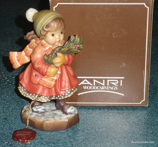 Anri "Winter Cheer" Sarah Kay Wood Carved Figurine 6" Signed By Ulrich Bernardi With Original Box!