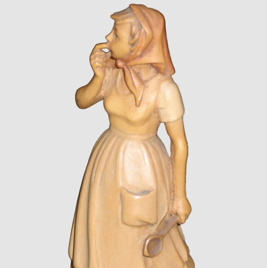 Anri Farm Woman With Spoon Wood Carving Figurine Signed Ulrich Bernardi Vintage Italy
