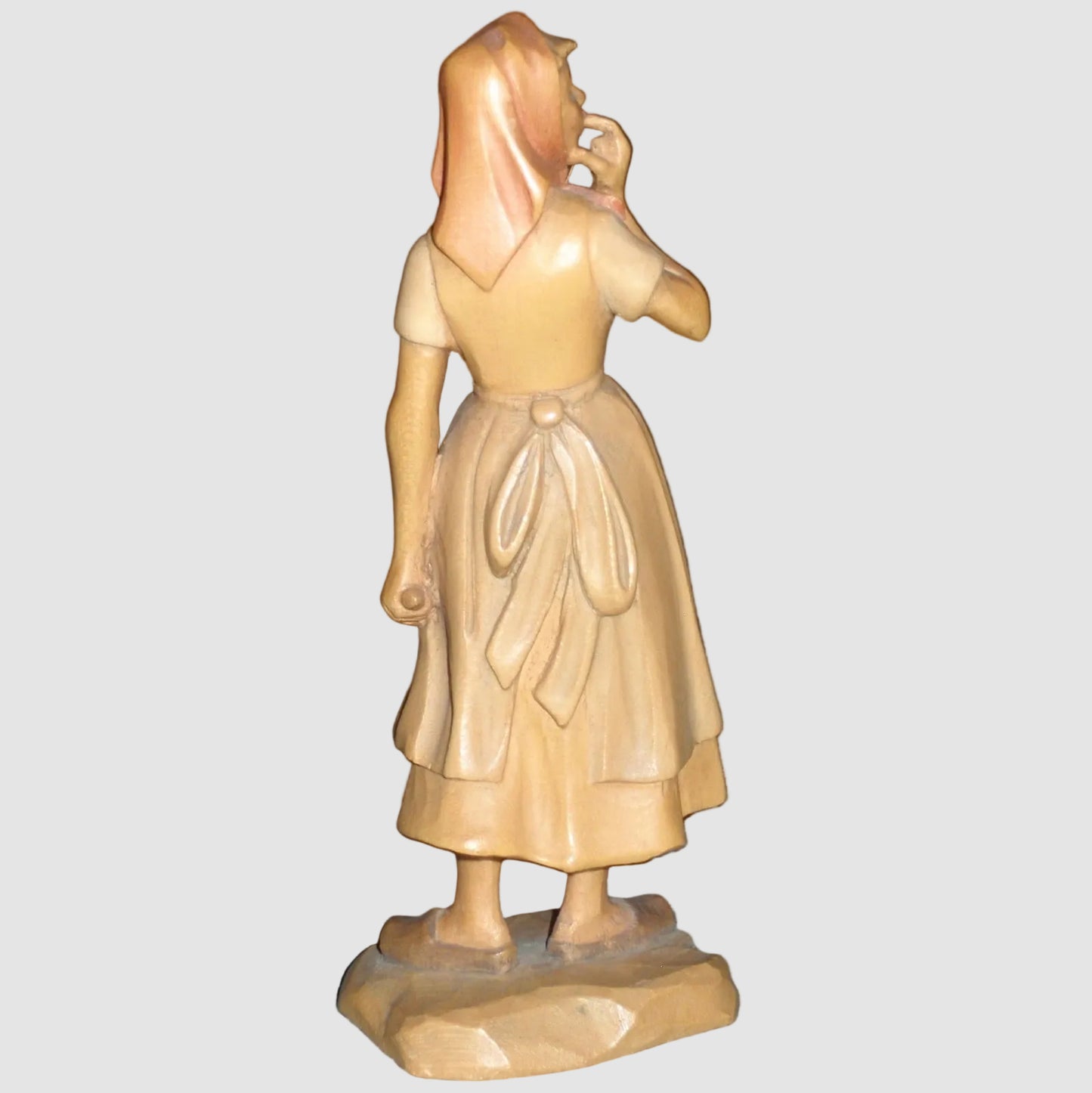 "Farm Woman With Spoon" Anri Wood Carving Figurine - Signed (5")