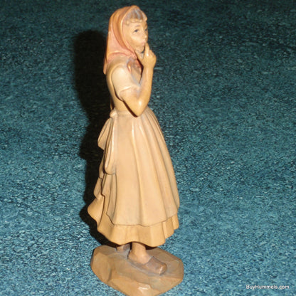 "Farm Woman With Spoon" Anri Wood Carving Figurine - Signed (5")