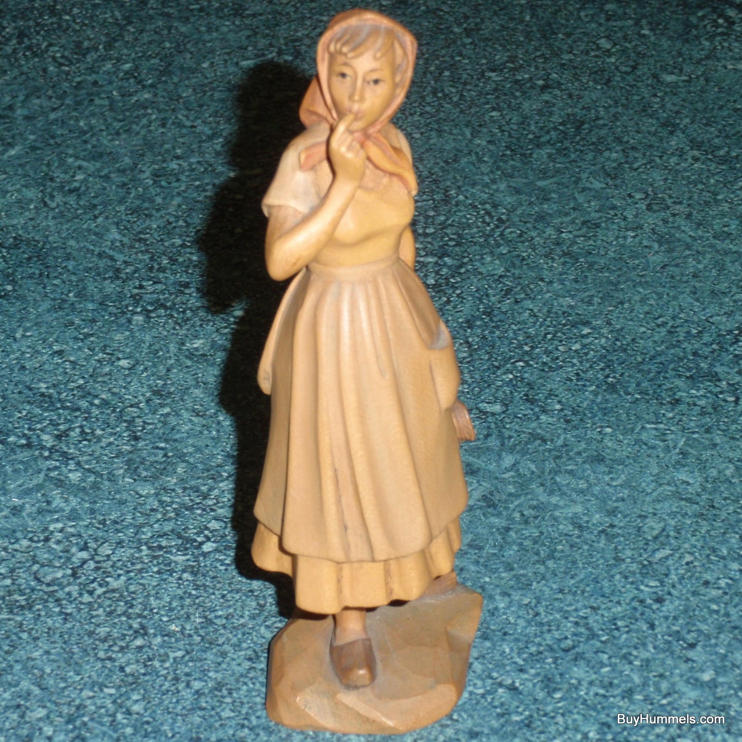 "Farm Woman With Spoon" Anri Wood Carving Figurine - Signed (5")