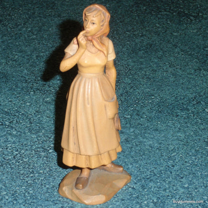 "Farm Woman With Spoon" Anri Wood Carving Figurine - Signed (5")
