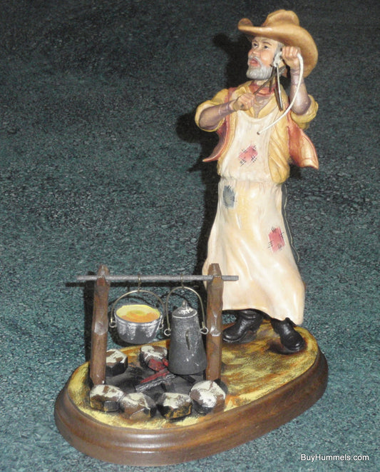 Anri John H Kittelson Supper Time Camp Fire Cowboy 8" Chuck Wagon Wood Figurine