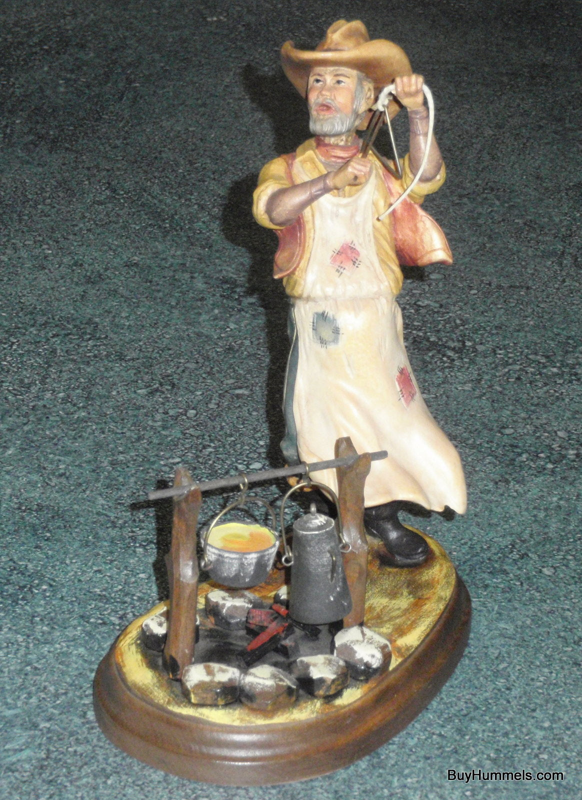 Anri John H Kittelson Supper Time Camp Fire Cowboy 8" Chuck Wagon Wood Figurine