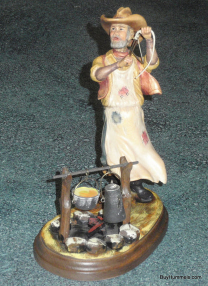 Anri John H Kittelson Supper Time Camp Fire Cowboy 8" Chuck Wagon Wood Figurine