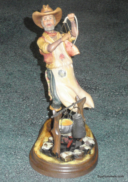 Anri John H Kittelson Supper Time Camp Fire Cowboy 8" Chuck Wagon Wood Figurine