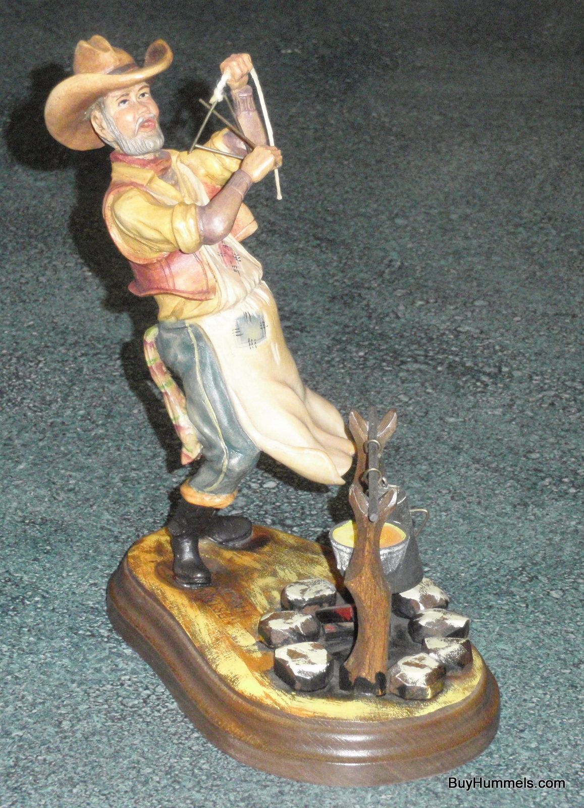 Anri John H Kittelson Supper Time Camp Fire Cowboy 8" Chuck Wagon Wood Figurine