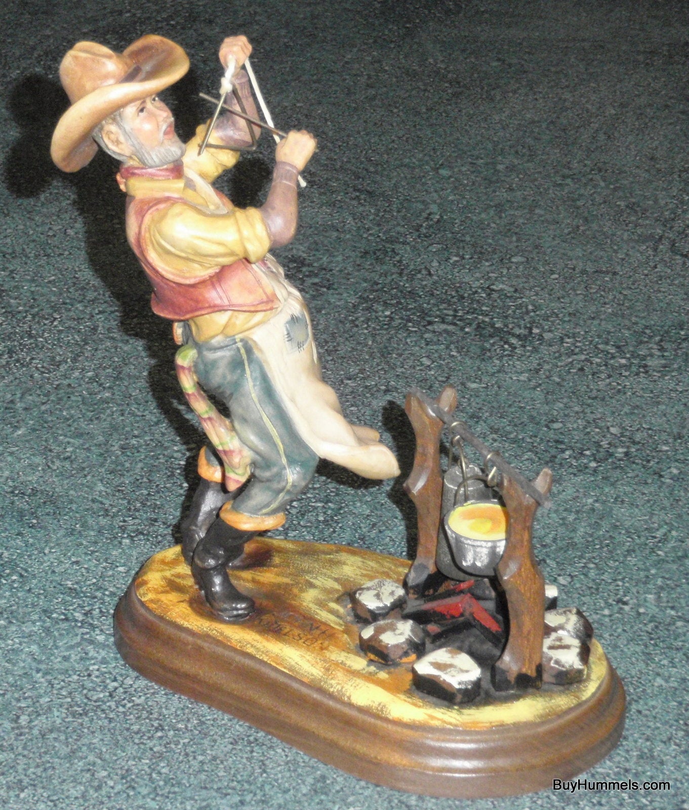 Anri John H Kittelson Supper Time Camp Fire Cowboy 8" Chuck Wagon Wood Figurine