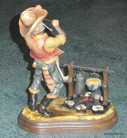 Anri John H Kittelson Supper Time Camp Fire Cowboy 8" Chuck Wagon Wood Figurine