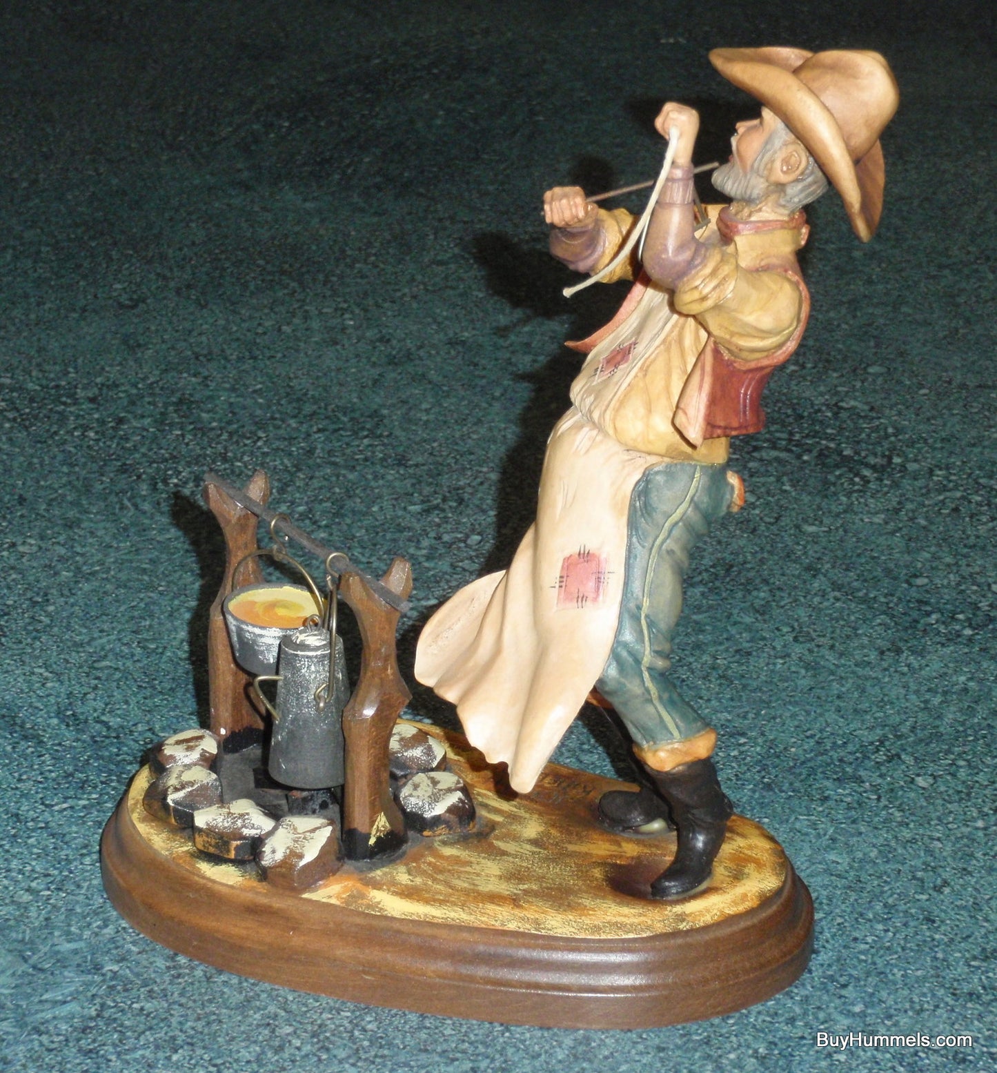 Anri John H Kittelson Supper Time Camp Fire Cowboy 8" Chuck Wagon Wood Figurine