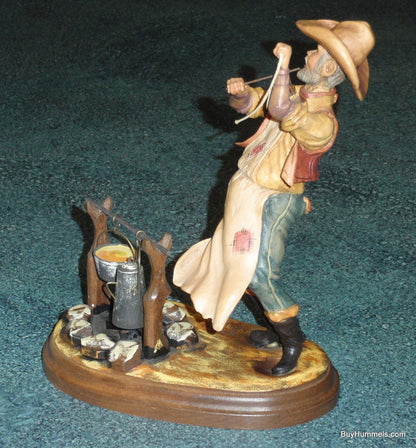 Anri John H Kittelson Supper Time Camp Fire Cowboy 8" Chuck Wagon Wood Figurine