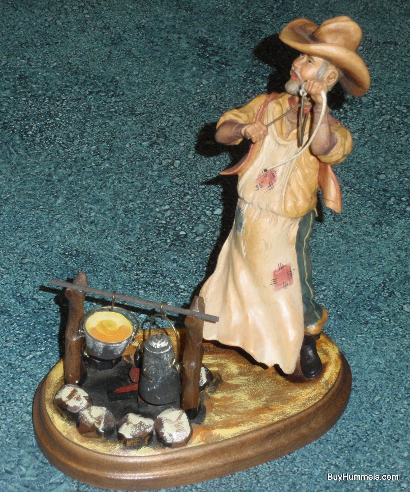 Anri John H Kittelson Supper Time Camp Fire Cowboy 8" Chuck Wagon Wood Figurine