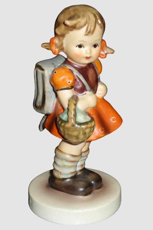 Goebel Hummel School Girl Figurine 81 2 0 Primer Girl Little Scholar Arthur Moeller Basket Backpack Vintage Germany Porcelain Matte Finish