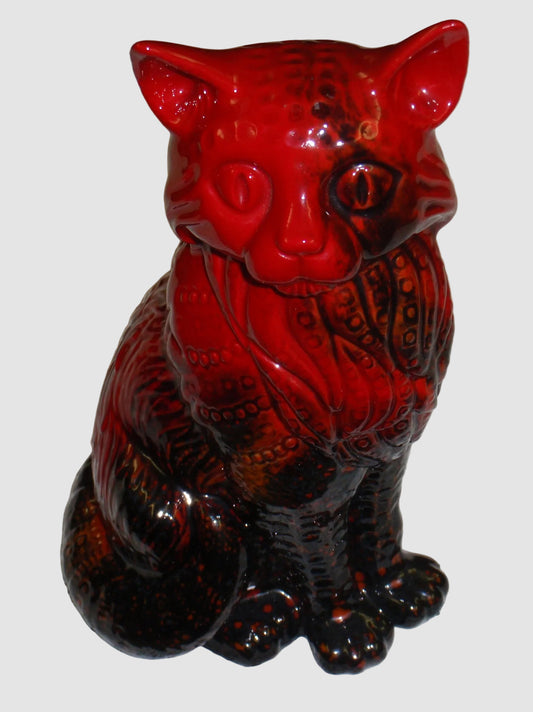 Royal Doulton Veined Flambe Seated Cat Red Large 11.5 Inch Figurine Porcelain