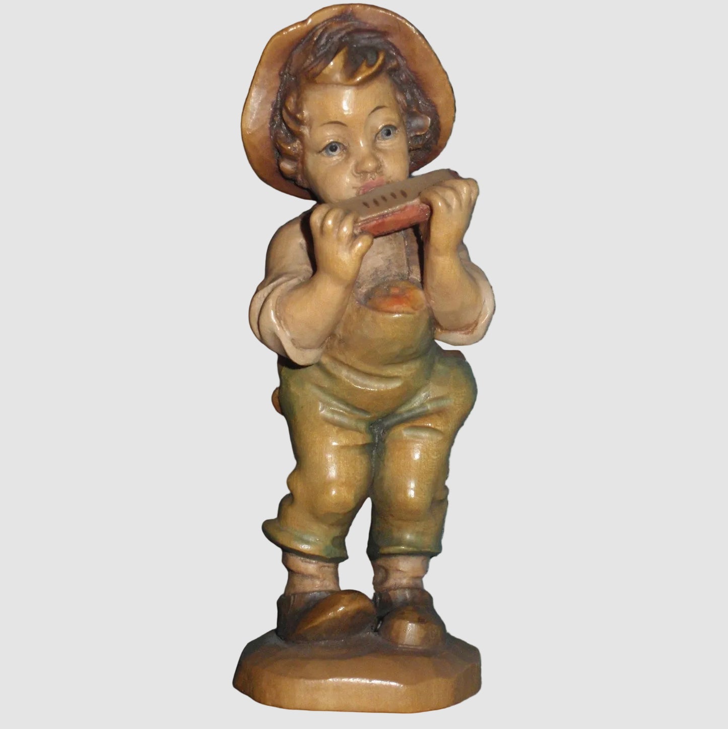 Anri Ferrandiz Harmonica Boy Wood Carved Figurine Signed Ulrich Bernardi Apple Overalls Italy Vintage