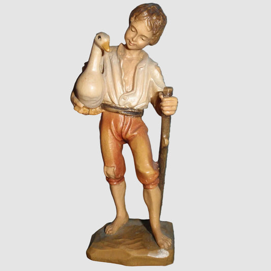 Anri To Market Wood Carved Figurine 689-010 Boy Goose Walking Stick Signed Ulrich Bernardi Zum Markt Vintage Italy