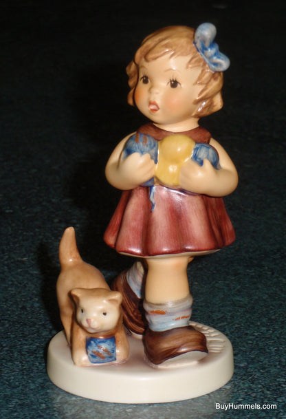 "Little Knitter" Goebel Hummel Figurine #2107/B Girl With Black Cat!