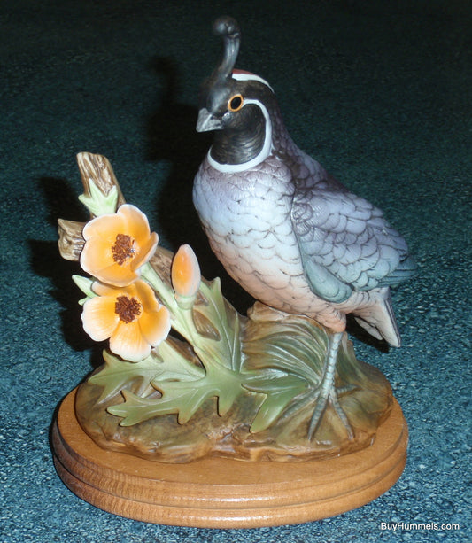 California Quail Bird Figurine Andrea by Sadek 6727 With Poppies With Stand GIFT