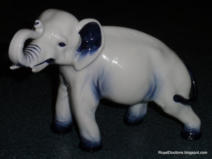 Royal Doulton Blue Flambé Elephant Figurine - Large 7.5" - Trunk in Salute - RARE