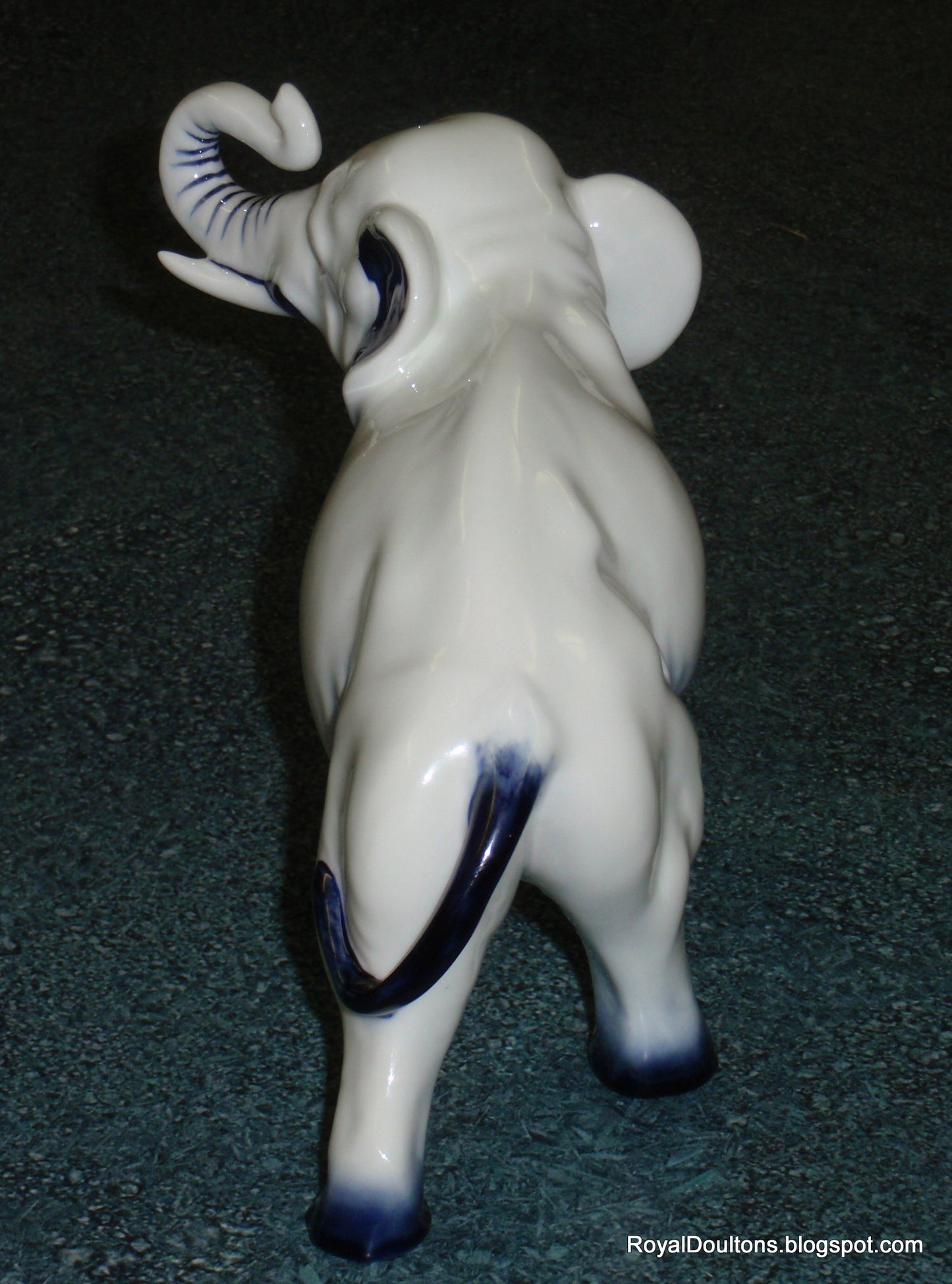 Royal Doulton Blue Flambé Elephant Figurine - Large 7.5" - Trunk in Salute - RARE