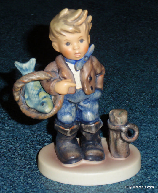 Goebel Hummel Figurine #2031 Catch Of The Day - Young Boy with Fish in Basket - 4.25 Inches Tall - TMK8 - Helmut Fischer Master Sculptor - Excellent Condition