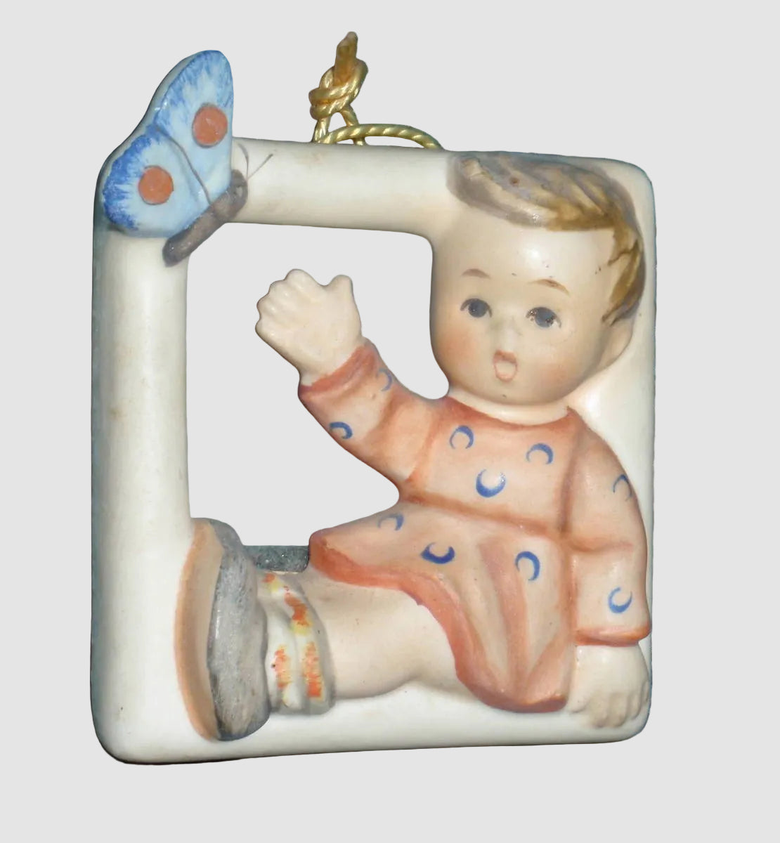 Goebel Hummel Flitting Butterfly Wall Plaque 139 Child Reaching For Blue Butterfly Relief Hanging Vintage Germany Porcelain Matte Finish