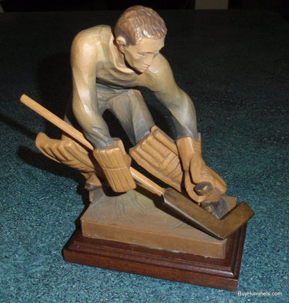 "Ice Hockey Goalie" Anri Wood Carving Figurine #52355 - Ulrich Bernardi (6.5")