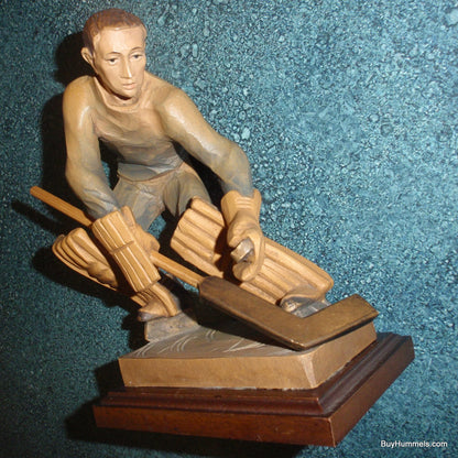 "Ice Hockey Goalie" Anri Wood Carving Figurine #52355 - Ulrich Bernardi (6.5")